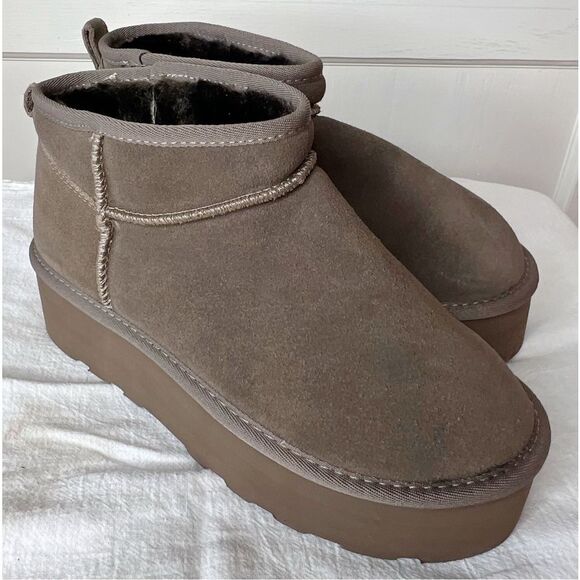 Cushionaire Hippy Womenβs Suede Platform Ankle Boots Taupe Size 8.5 New - Picture 5 of 12